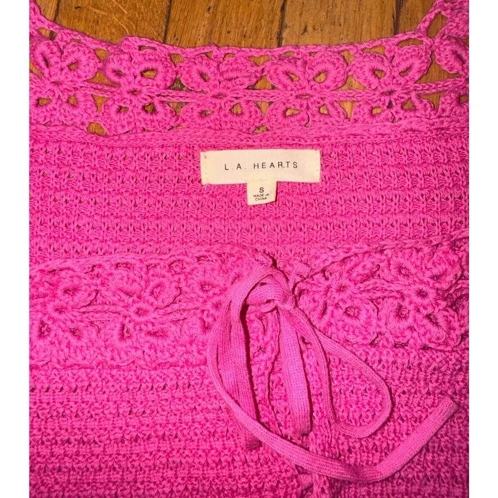 LA Hearts Size Small Amalfi Tied Up Long Sleeve Sweater Pink Cardigan Shrug Ties - Picture 6 of 7